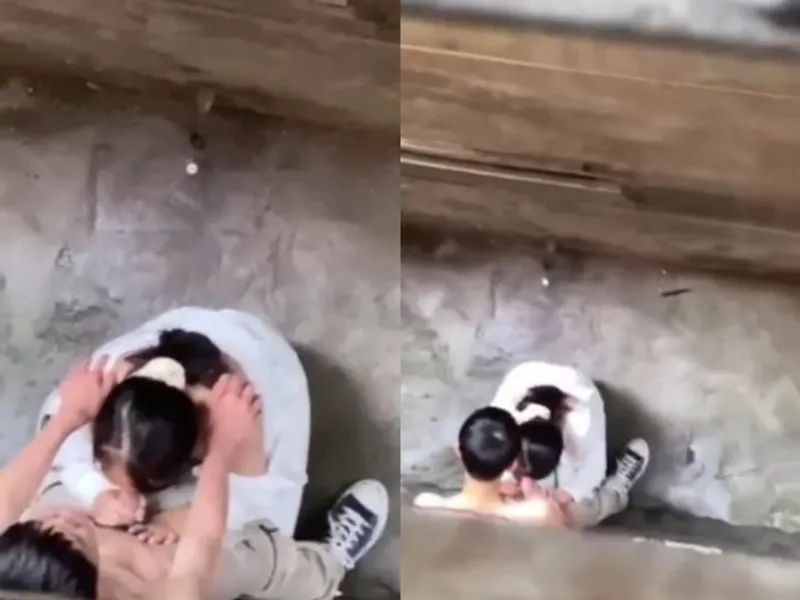 Quay lén em học sinh mút cây hàng thằng bồ ở khe nhà